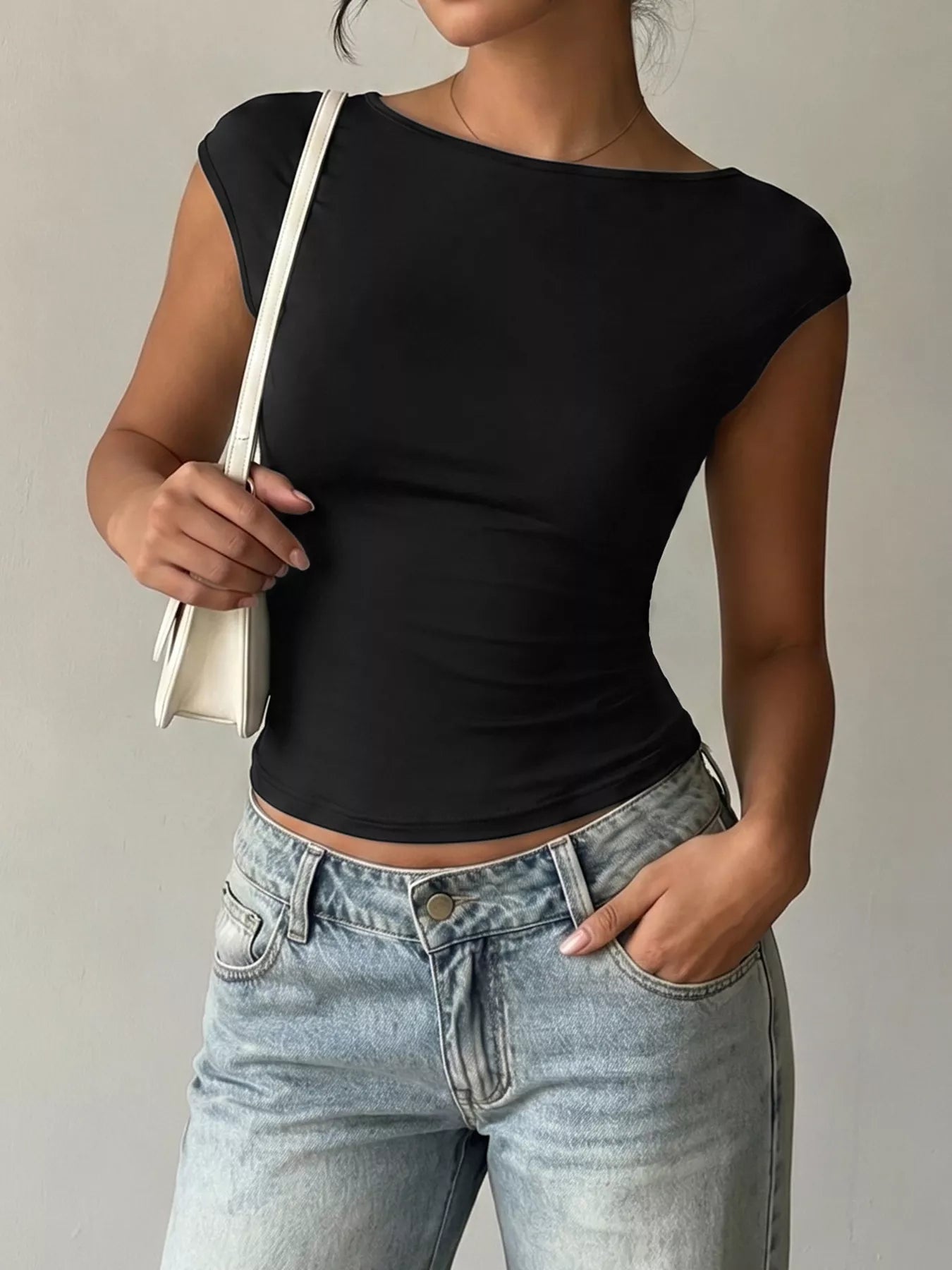 Lace Detail Cap-Sleeve T-Shirt 