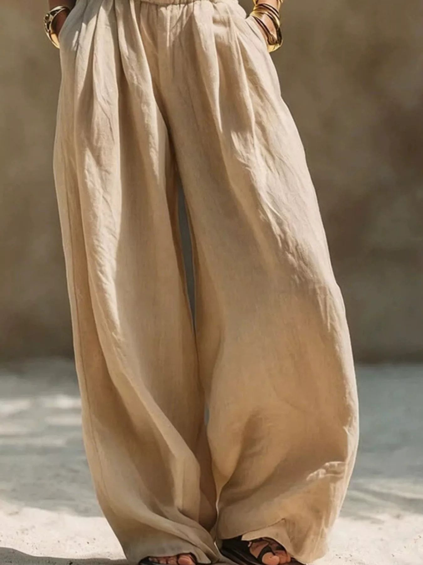 Full Size Elastic Waistband Wide Leg Pants Plus Size Trendsi