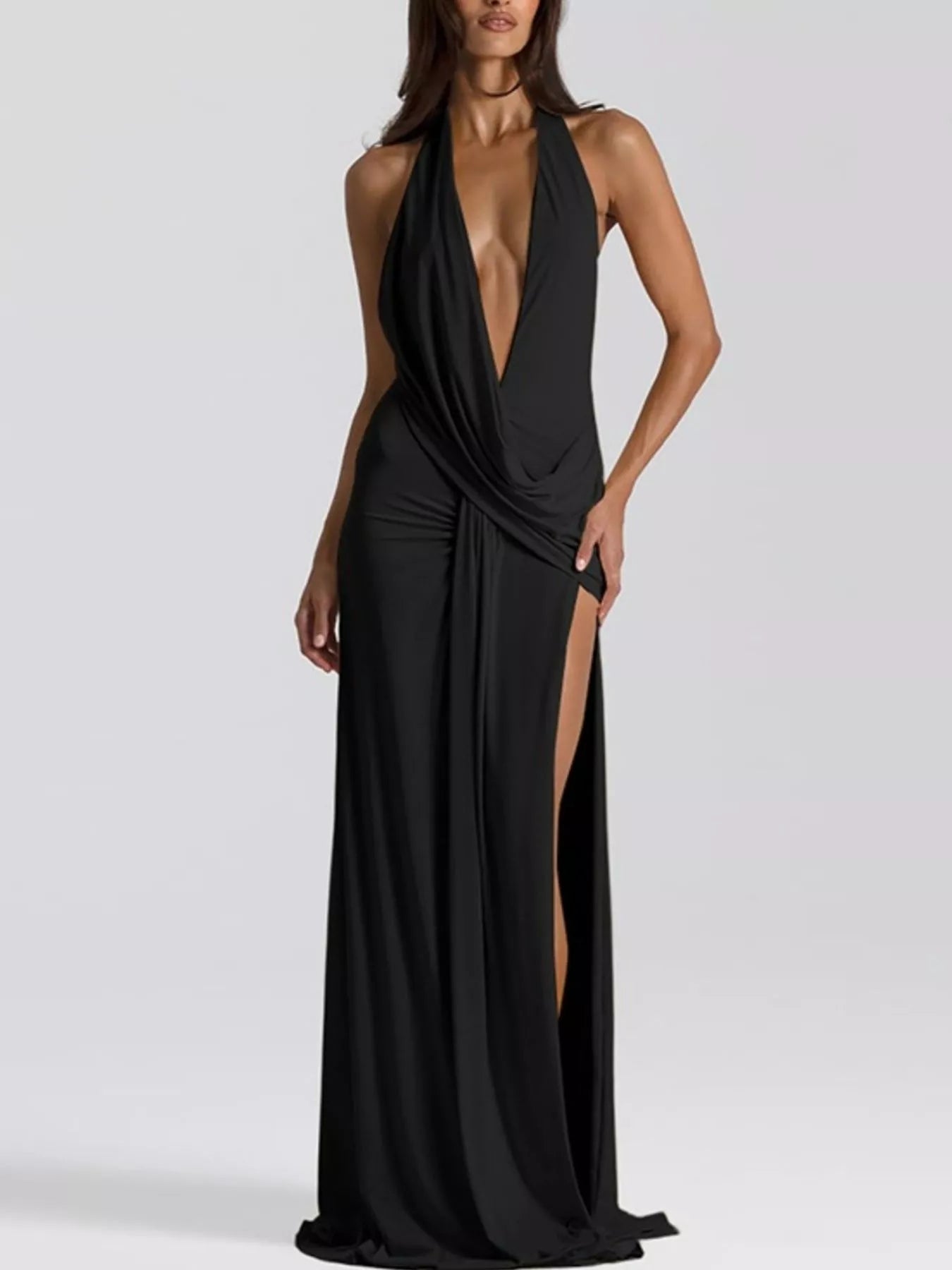 Split Backless Halter Neck Maxi Dress Trendsi