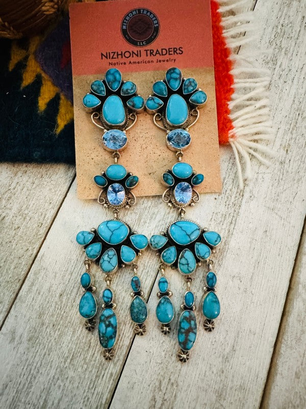 Navajo Turquoise, Topaz & Sterling Silver Chandeli