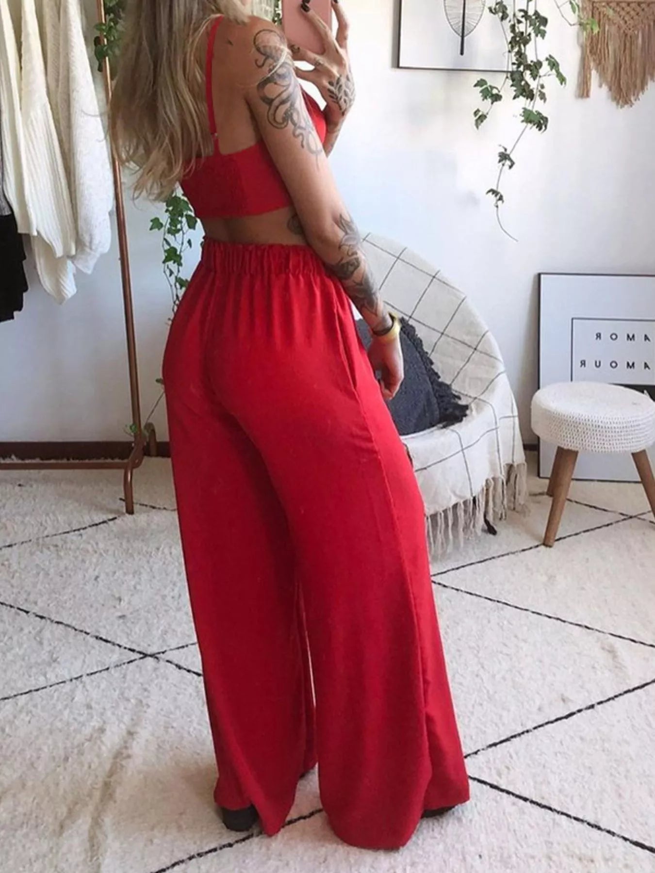 Boho Butterfly Print Top and Pants Set 