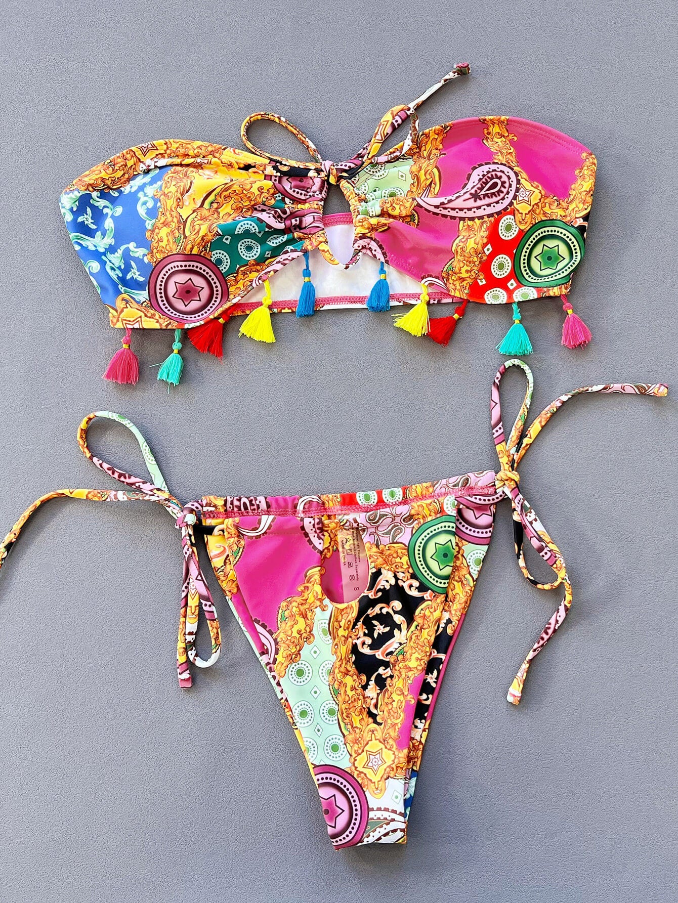 Printed Tied Strapless Bikini Set Trendsi