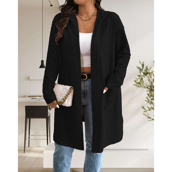 Womens Long Cardigans Cable Knitted Open Front 