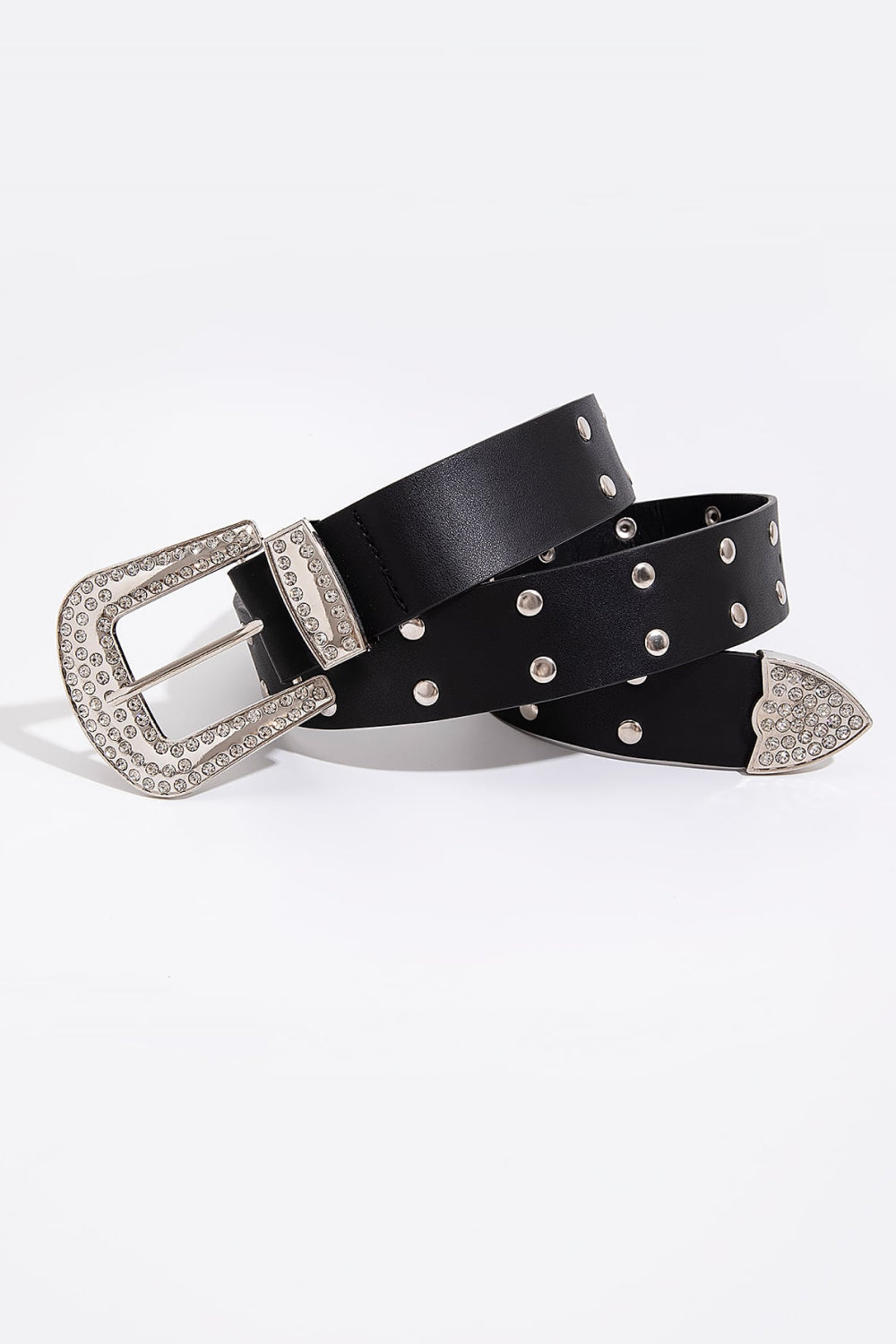 Double Row Studded PU Leather Belt Trendsi