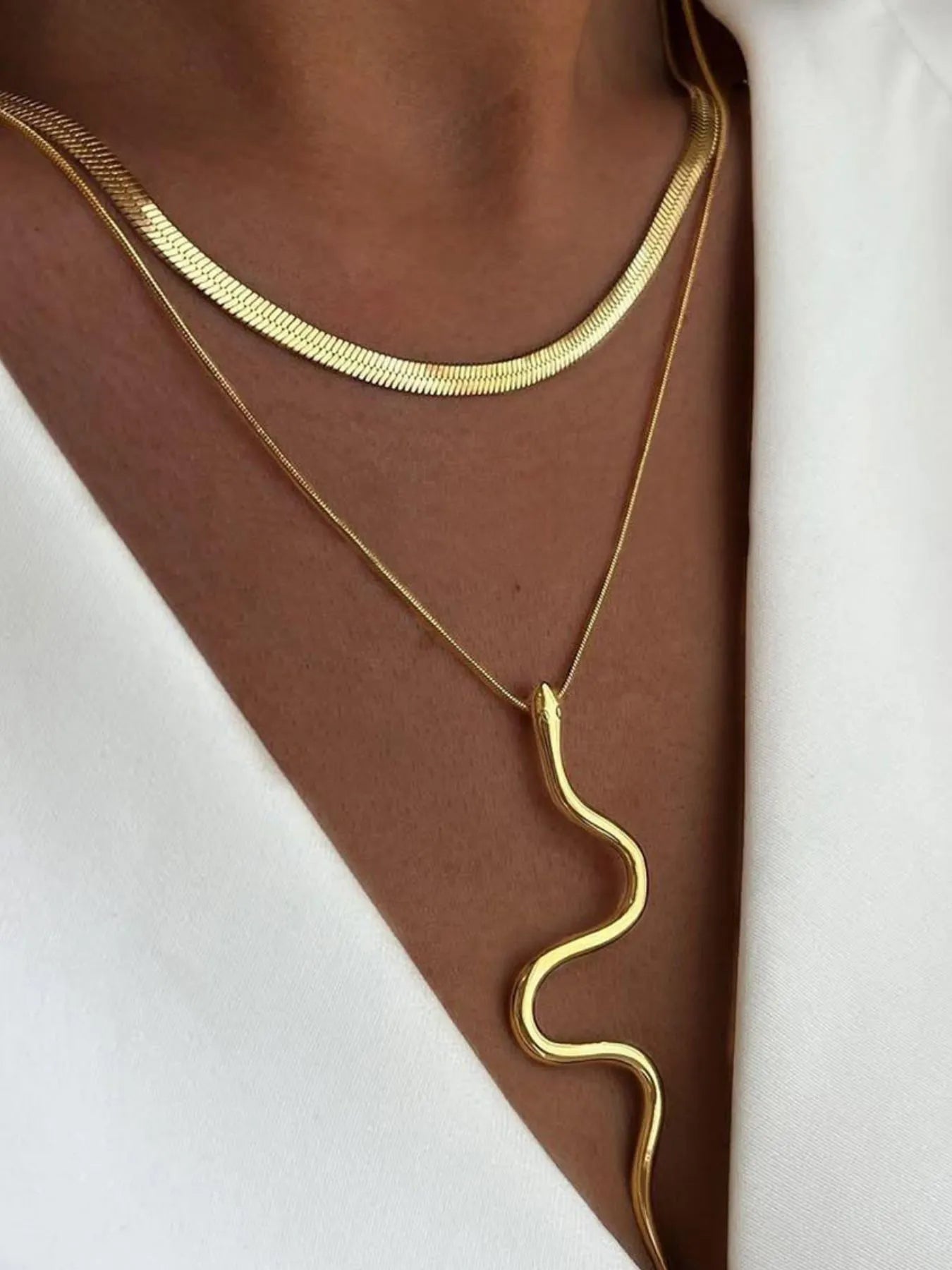 18K Gold-Plated Layered Snake Pendant Necklace 