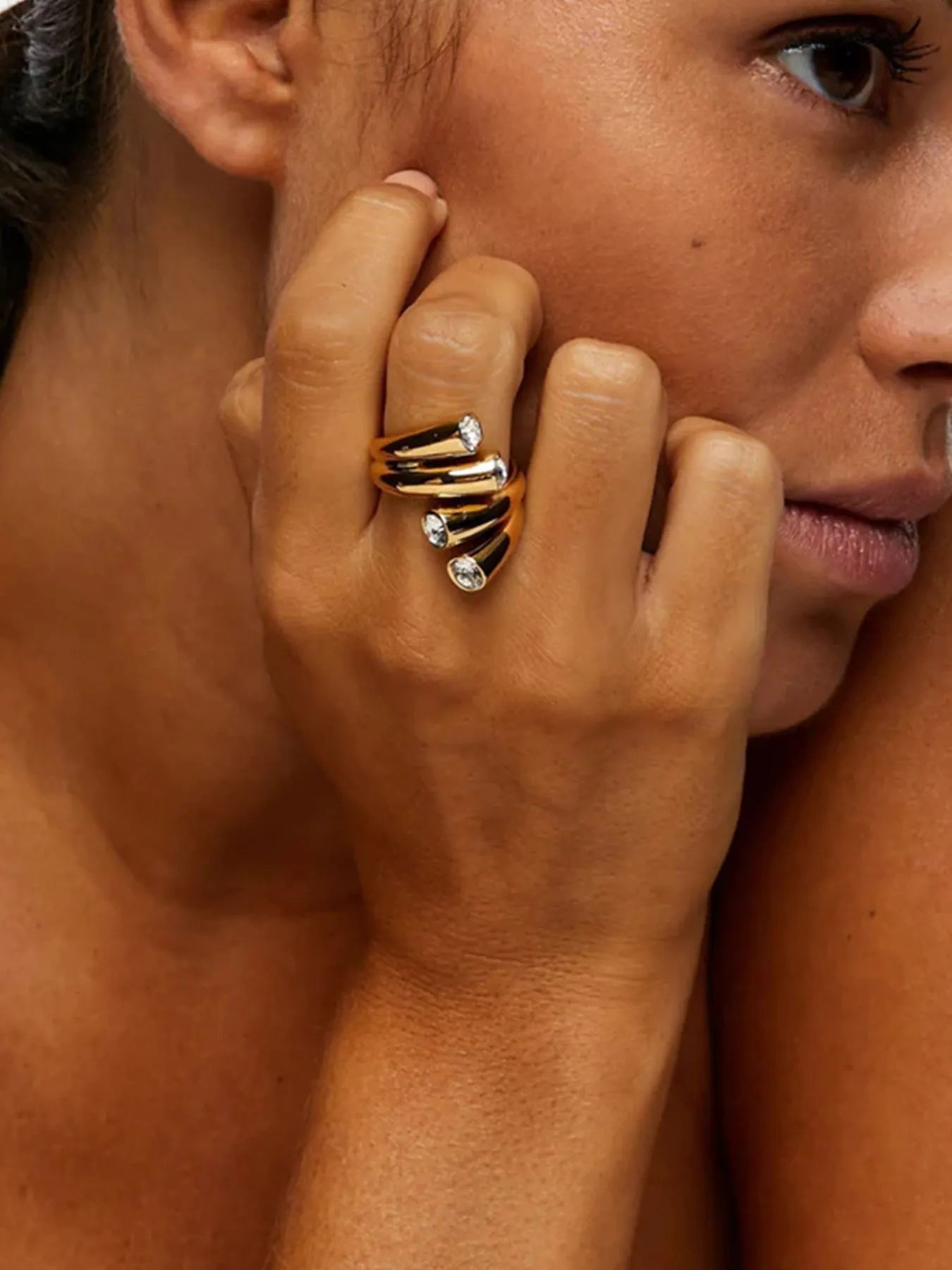 18K Gold-Plated Stainless Steel Inlaid Zircon Ring 