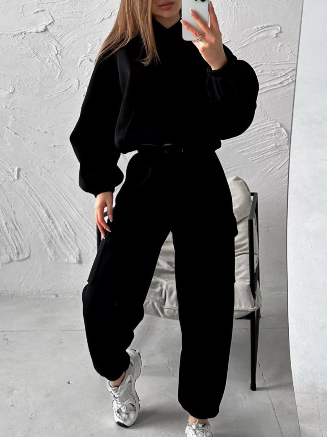 Kangaroo Pocket Hoodie and Joggers Set Trendsi