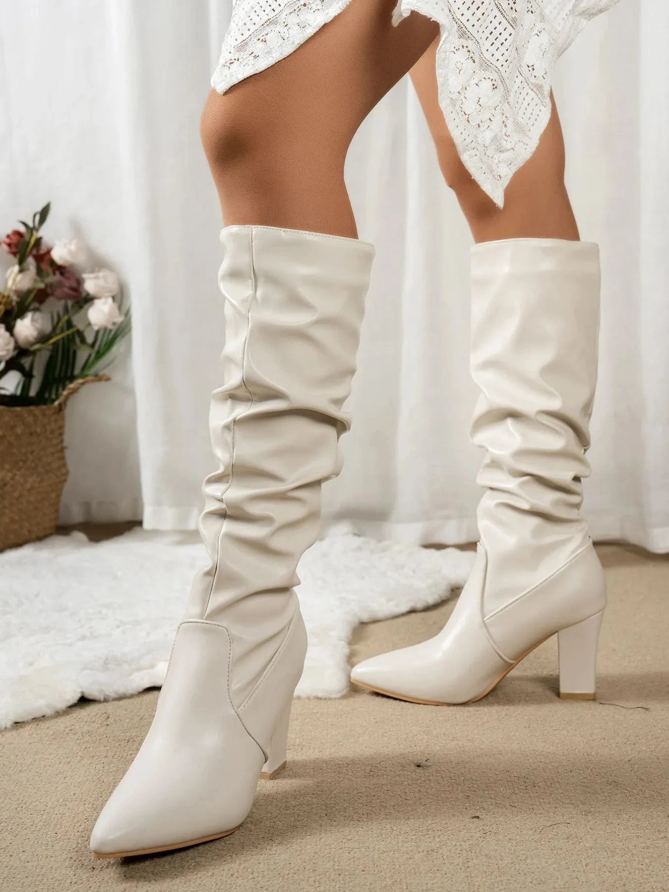 Point Toe Block Heels Boots 