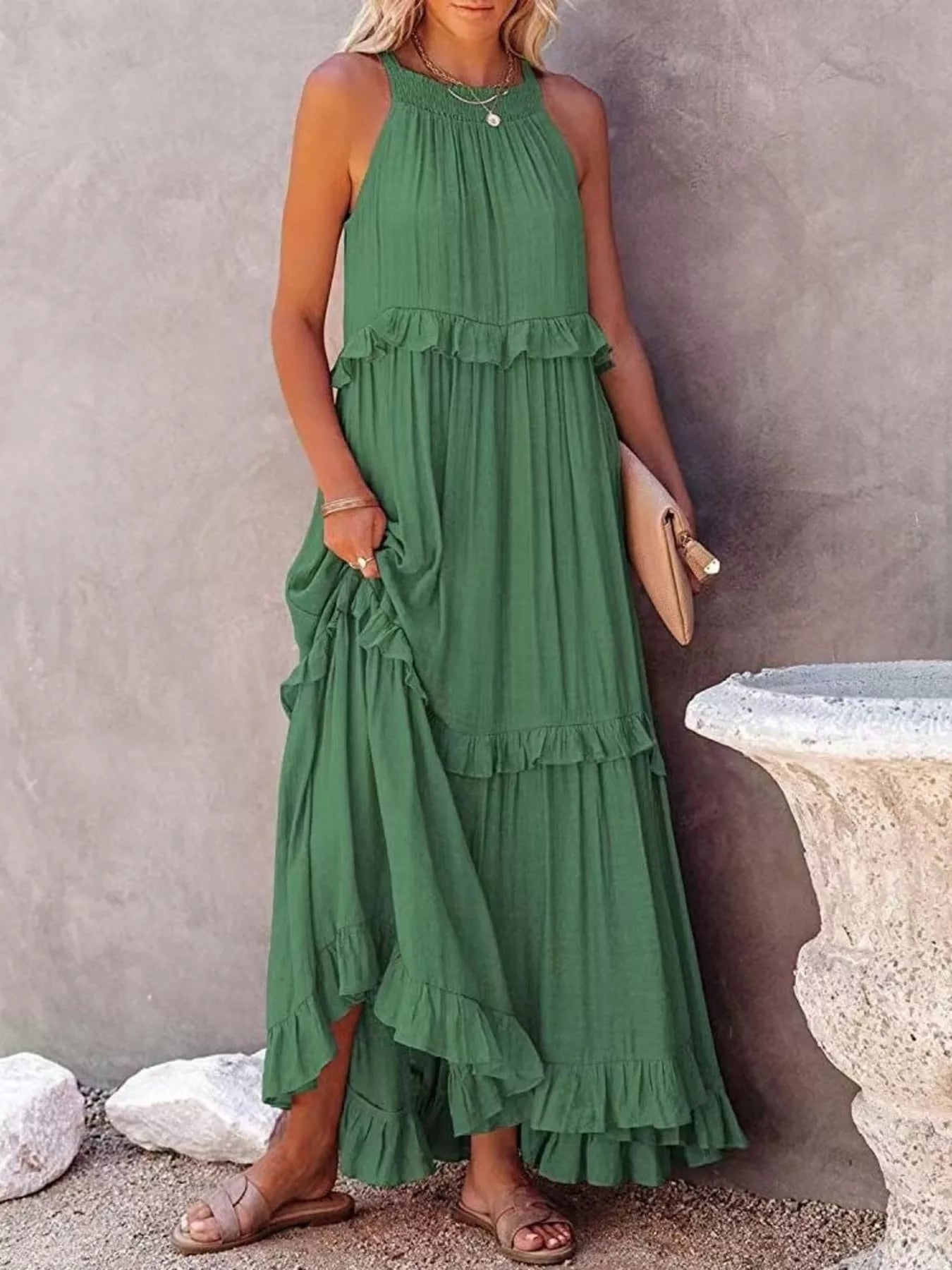 Ruffled Tiered Sleeveless Maxi Dress Trendsi 