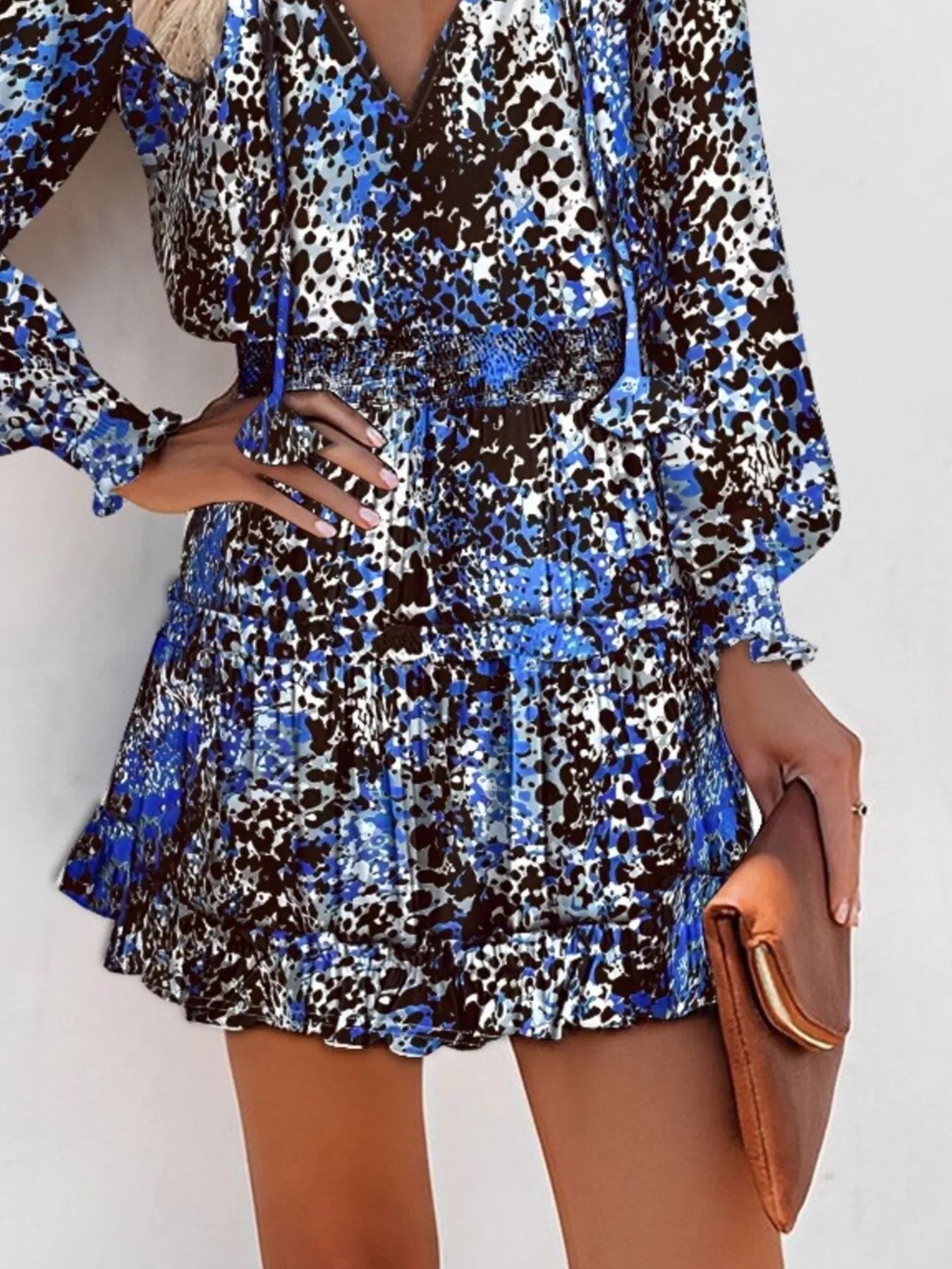 Tie Neck Lantern Sleeve Dress Trendsi