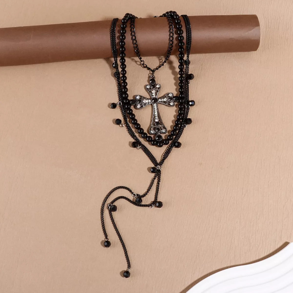 Pearl Cross Pendant Necklace 3 Piece Set Trendsi