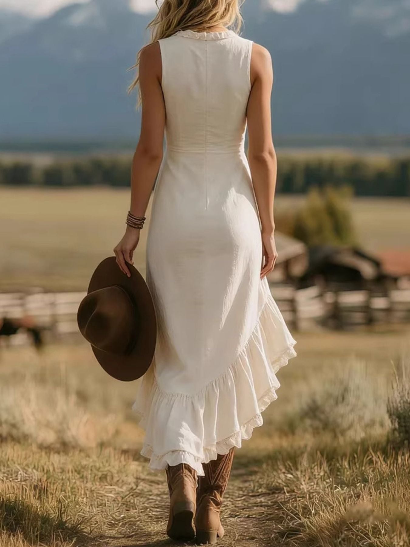 Ruffle Asymmetrical Hem Sleeveless Dress 