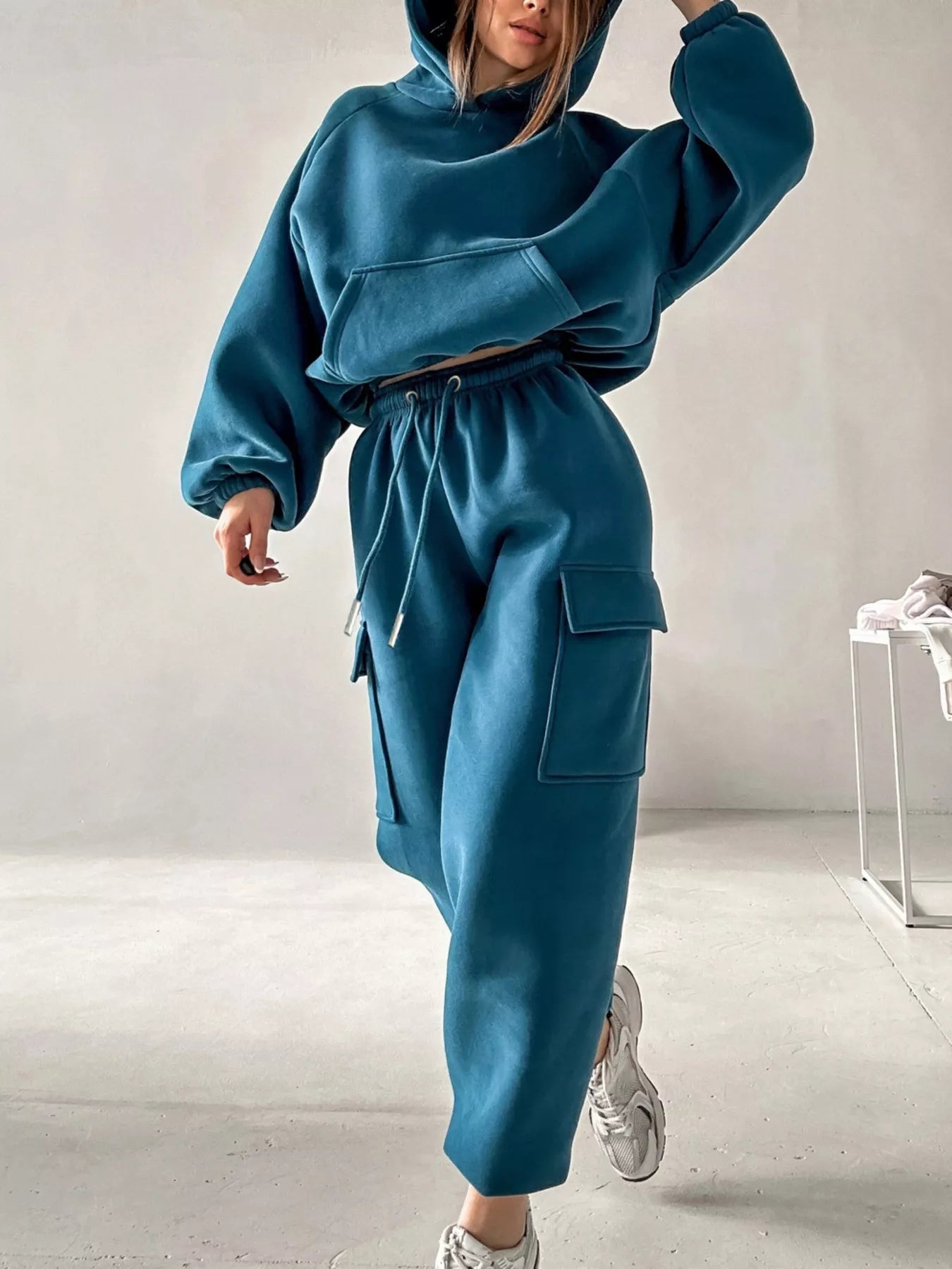 Kangaroo Pocket Hoodie and Joggers Set Trendsi