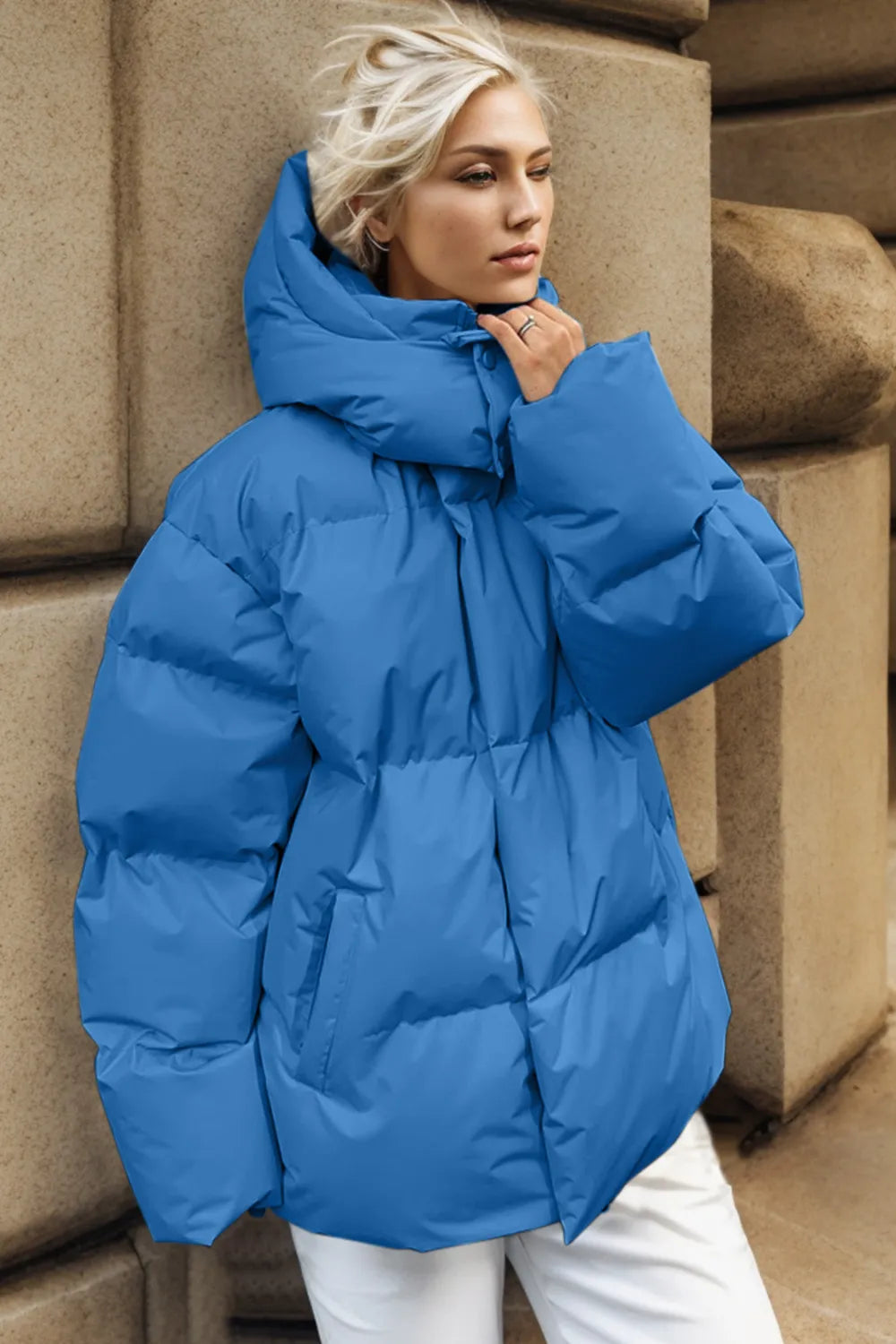 Pocketed Zip Up Hooded Puffer Jacket Trendsi