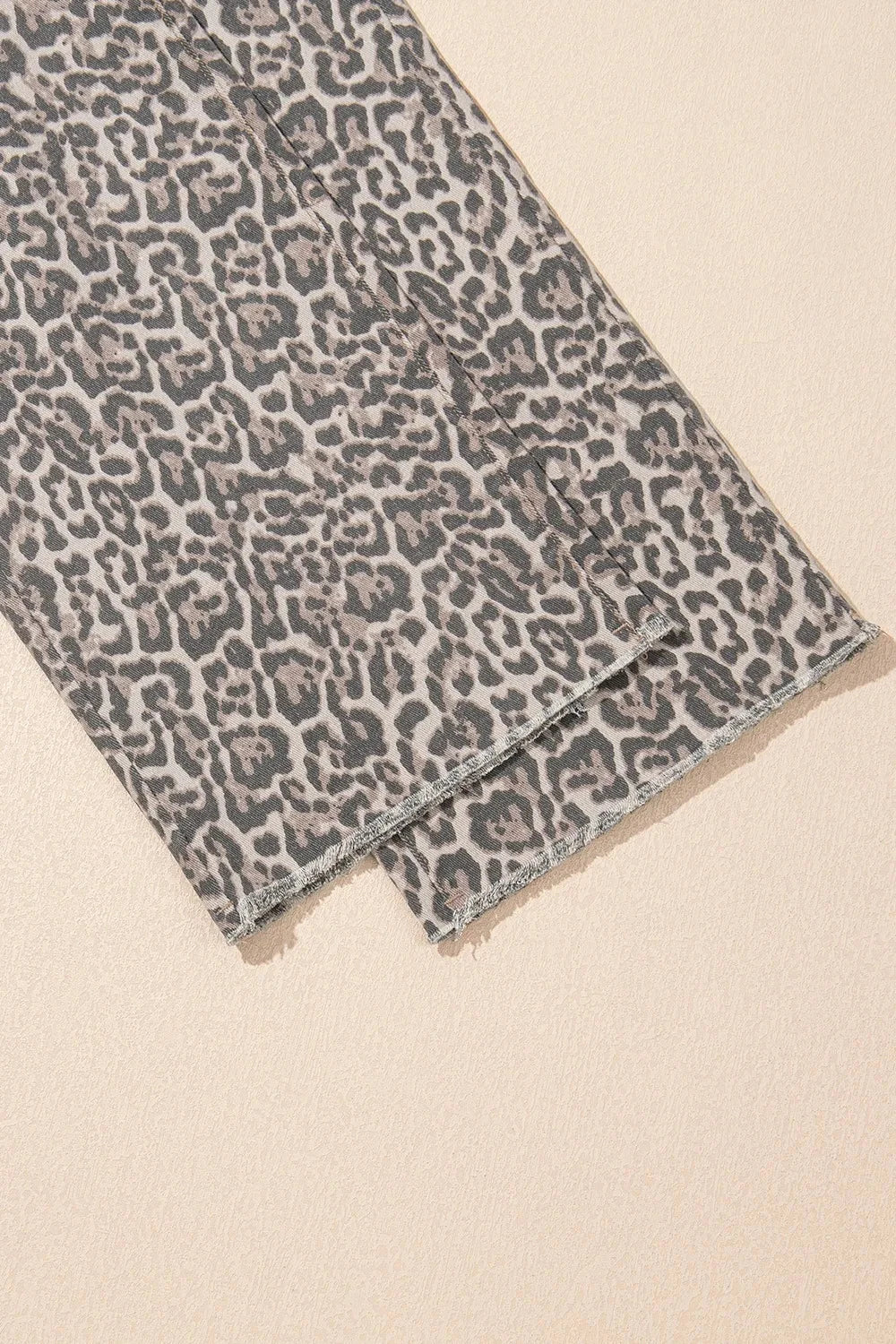 Leopard Frayed Edge Wide Leg High Waist Jeans 