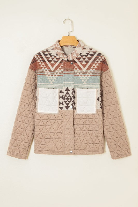 Western Geometric Aztec Patchwork Quilted Jacket 