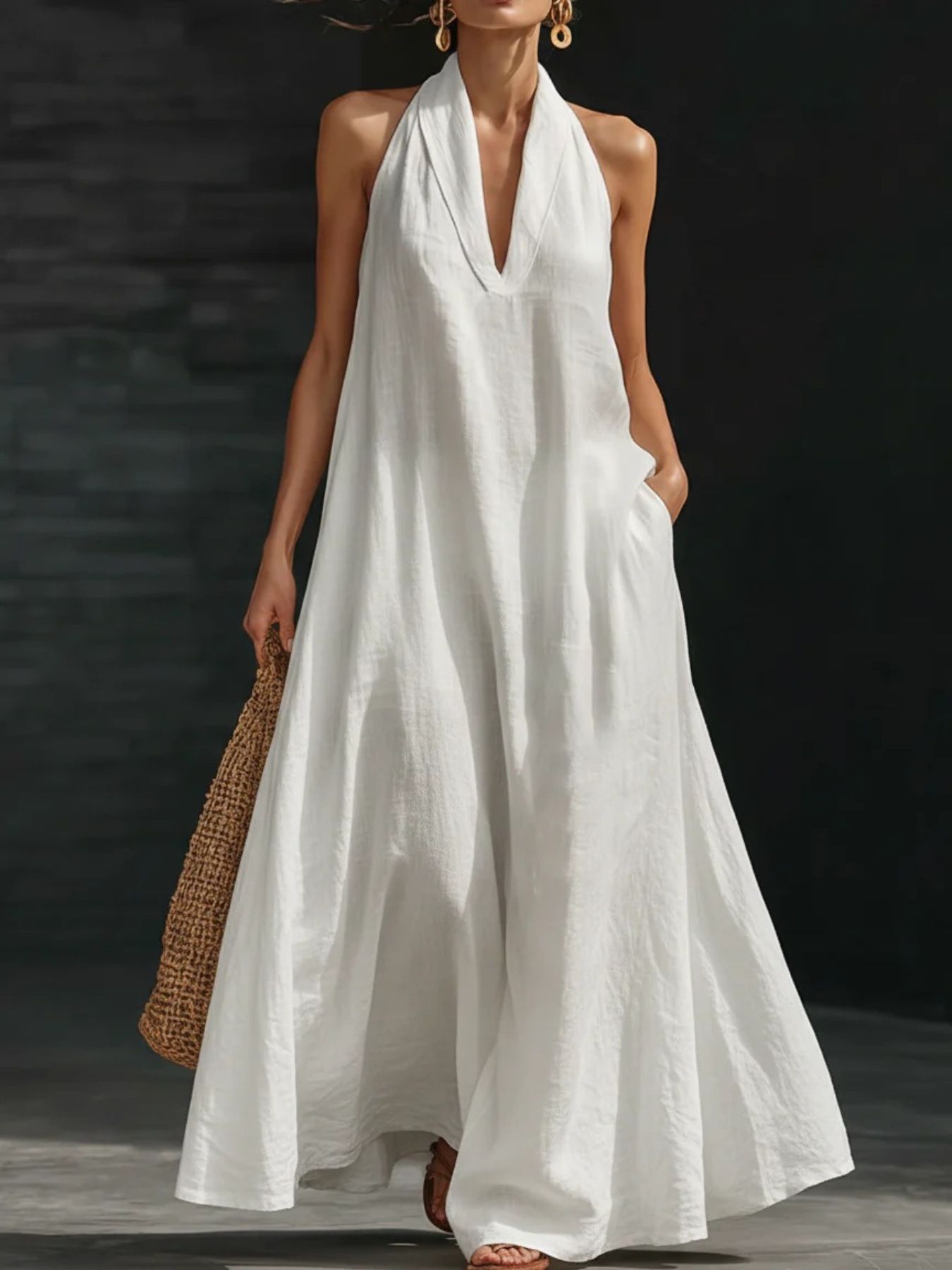 Halter Neck Maxi Dress with Pockets Trendsi