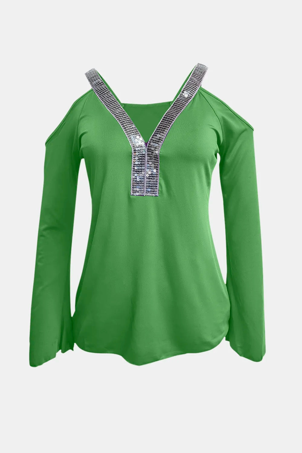 Sequin V-Neck Cold Shoulder Top Luckygirlsclothingcompany.com