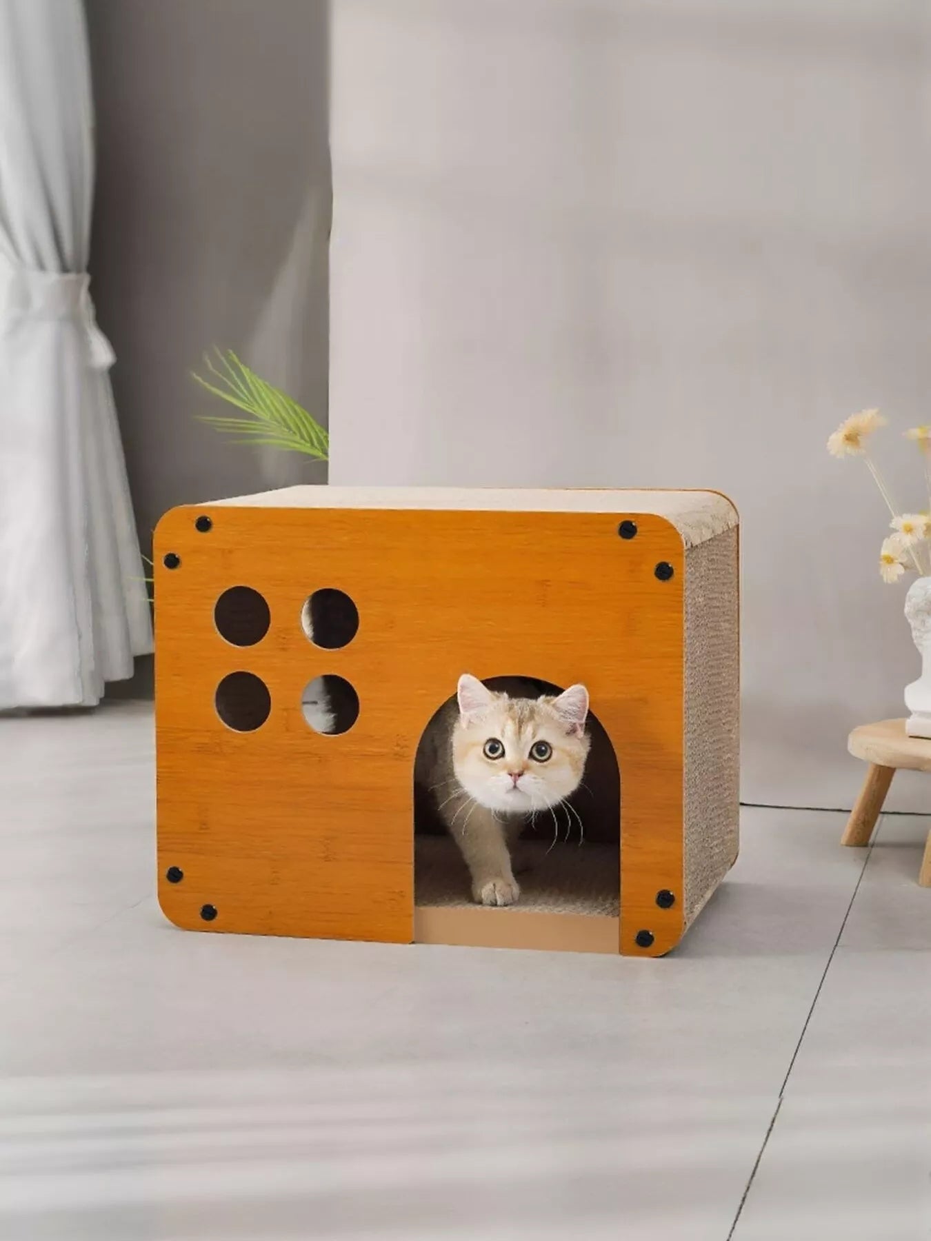 Wooden Corrugated Paper Cat House Trendsi