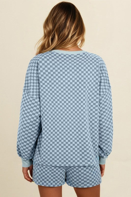 Checker Long Sleeve Pullover and Shorts Set JUNIPER BLVD