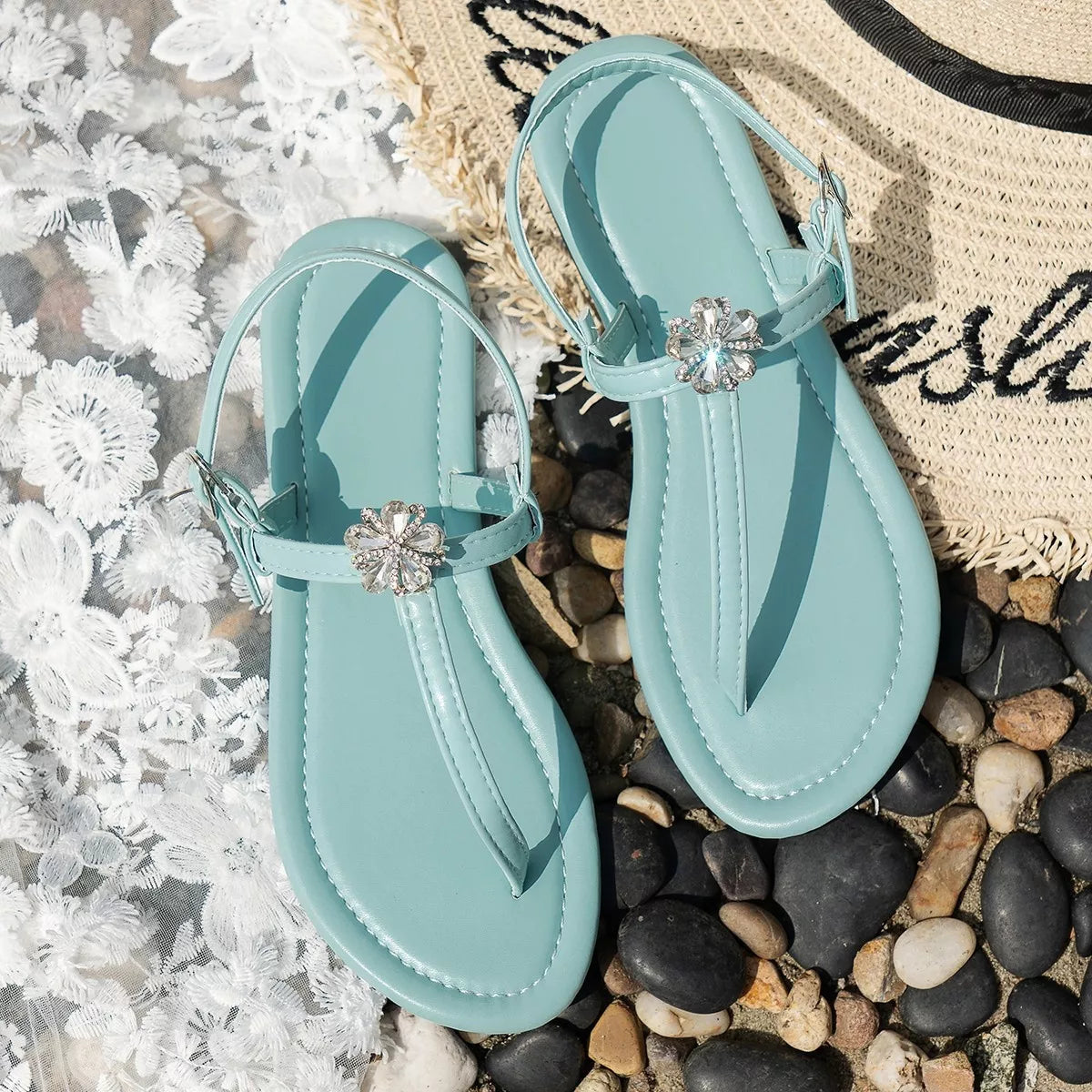 Floral Embellished Thong Sandals 