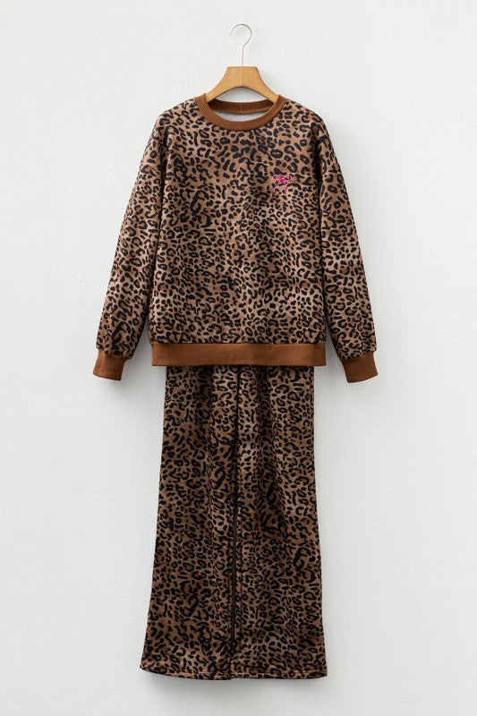Leopard Contrast Trim Top and Pants Set JUNIPER BLVD