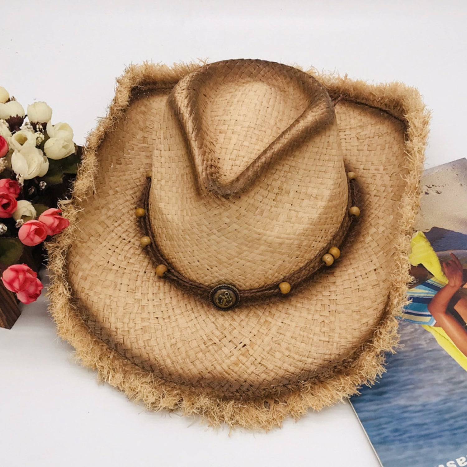 Raw Hem Wide Brim Straw Woven Hat Trendsi