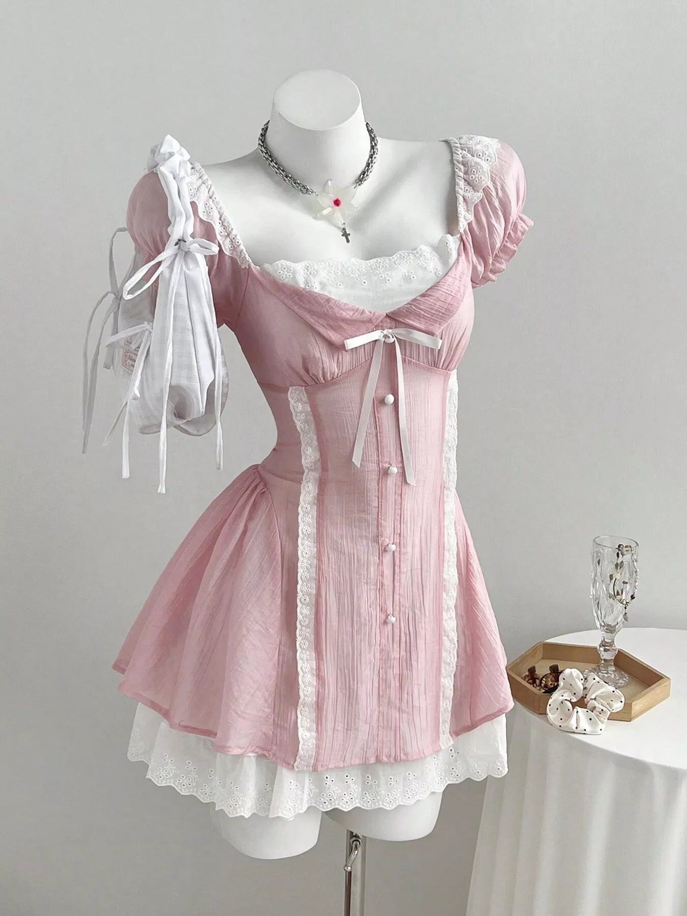 Lace Detail Cap Sleeve Dress Trendsi