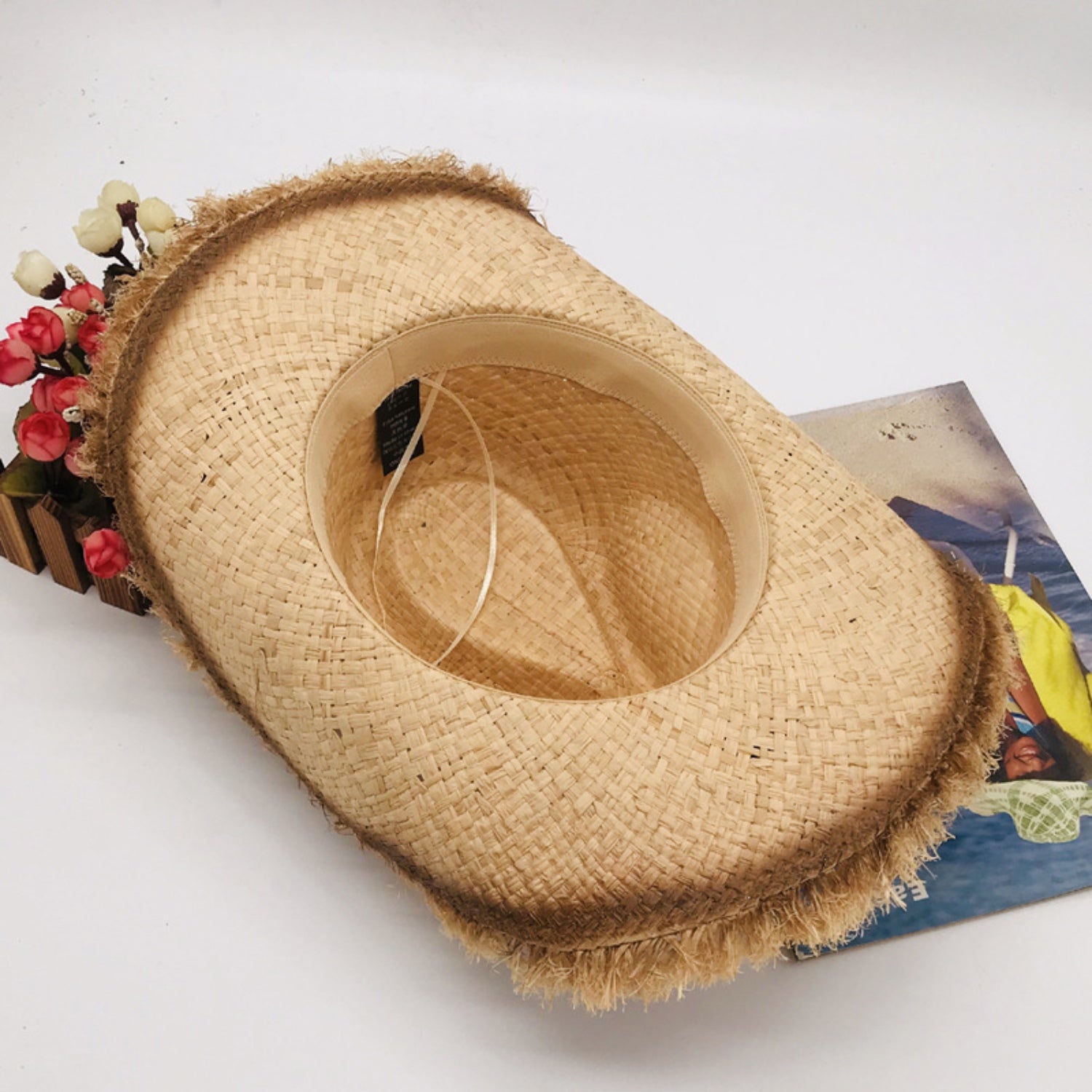 Raw Hem Wide Brim Straw Woven Hat Trendsi