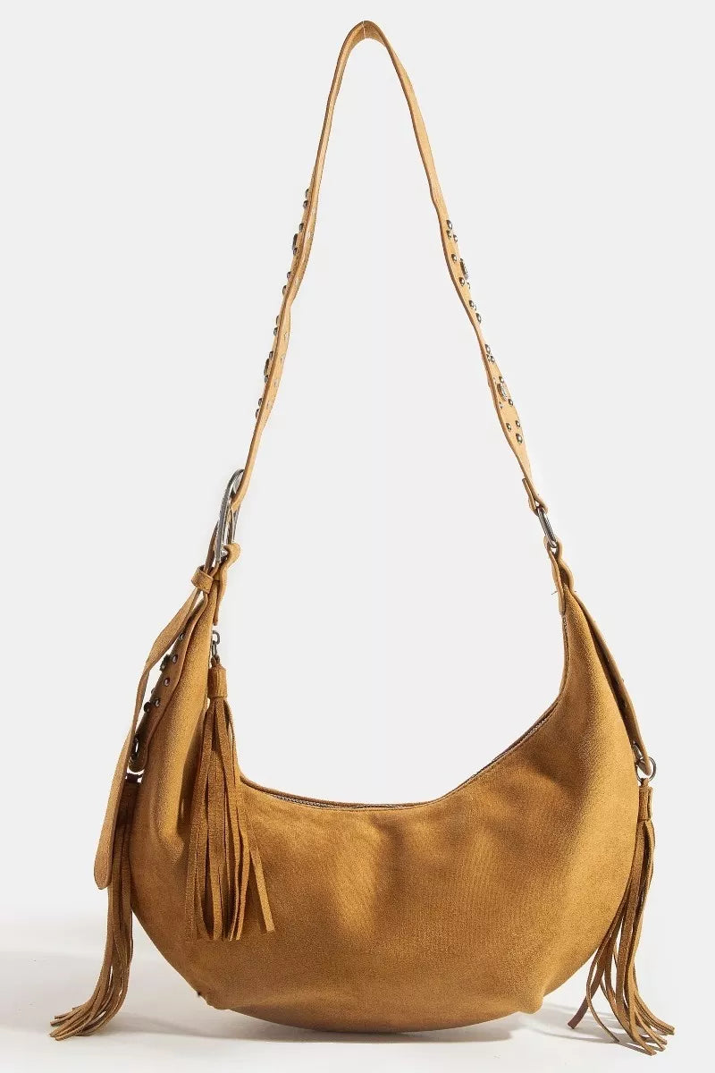 Fame Half Moon Fringe Buckle Strap Hobo Bag Trendsi