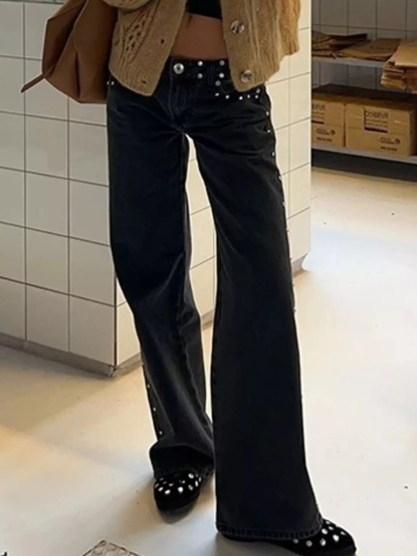 Leopard Star Patches Wide Leg Jeans Trendsi