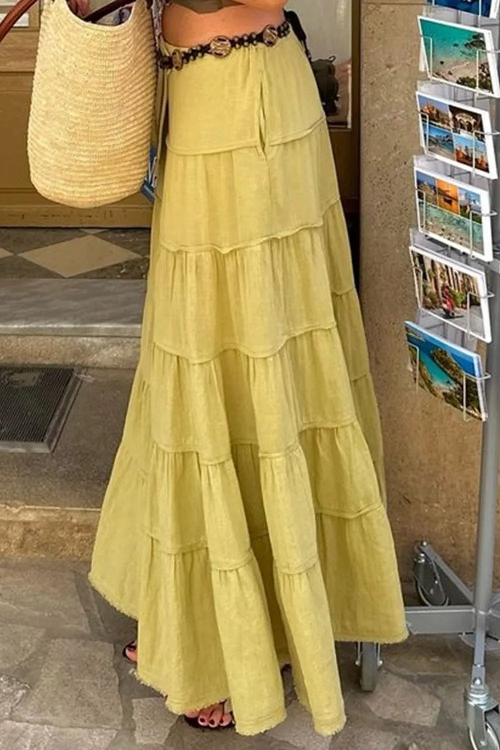 Bohemian Tiered Maxi Skirt with Drawstring Waist 