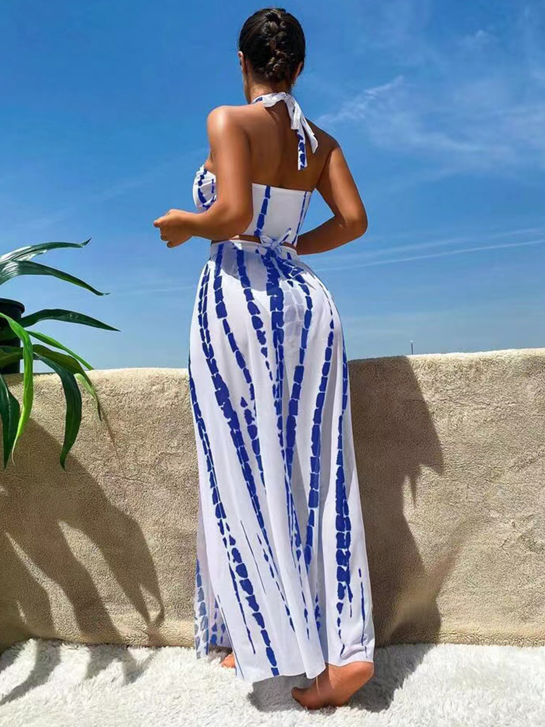 Printed Halter Neck Three-Piece Swim Set Trendsi