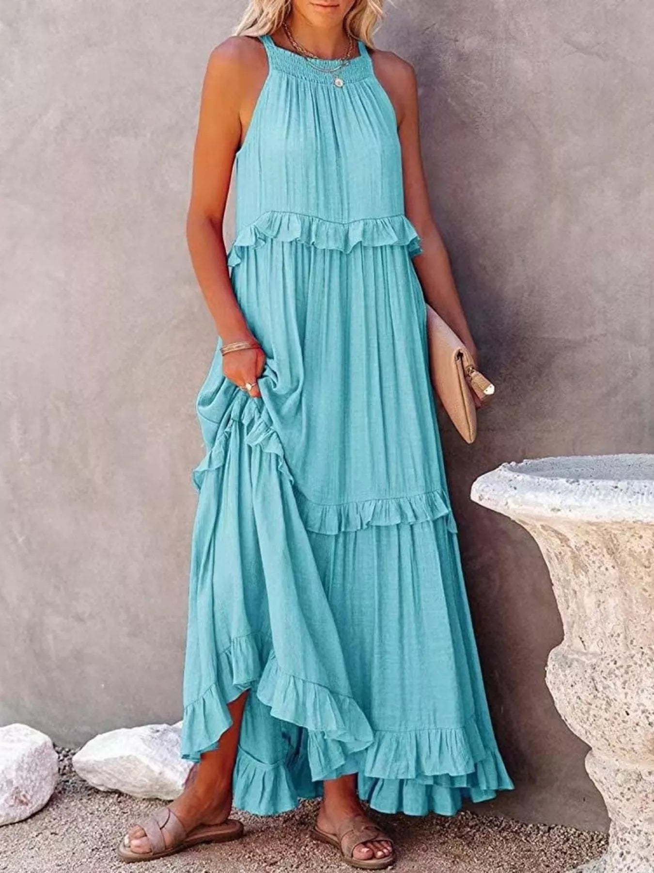Ruffled Tiered Sleeveless Maxi Dress 