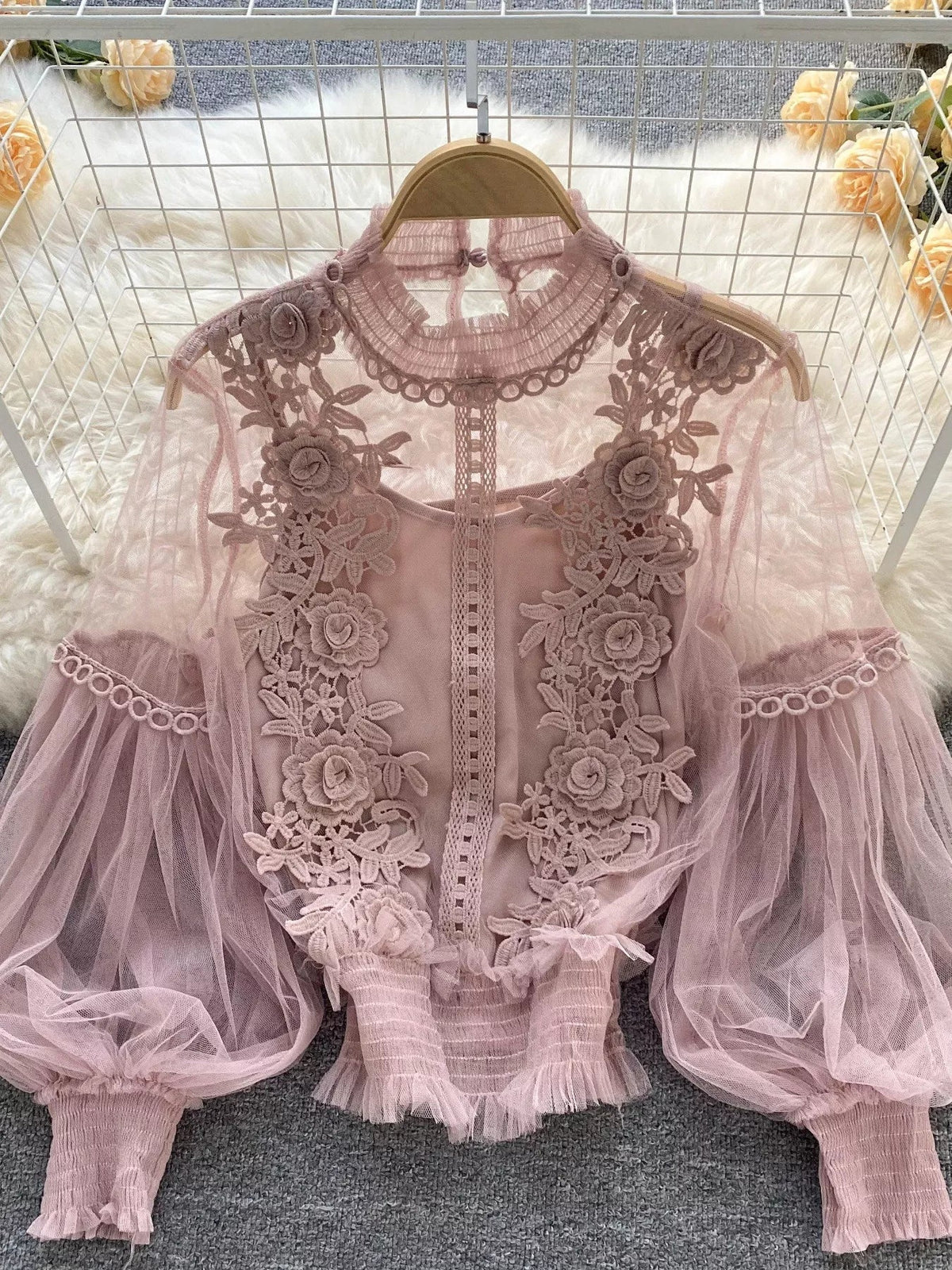 Floral Lace Blouse & Cami Set Trendsi