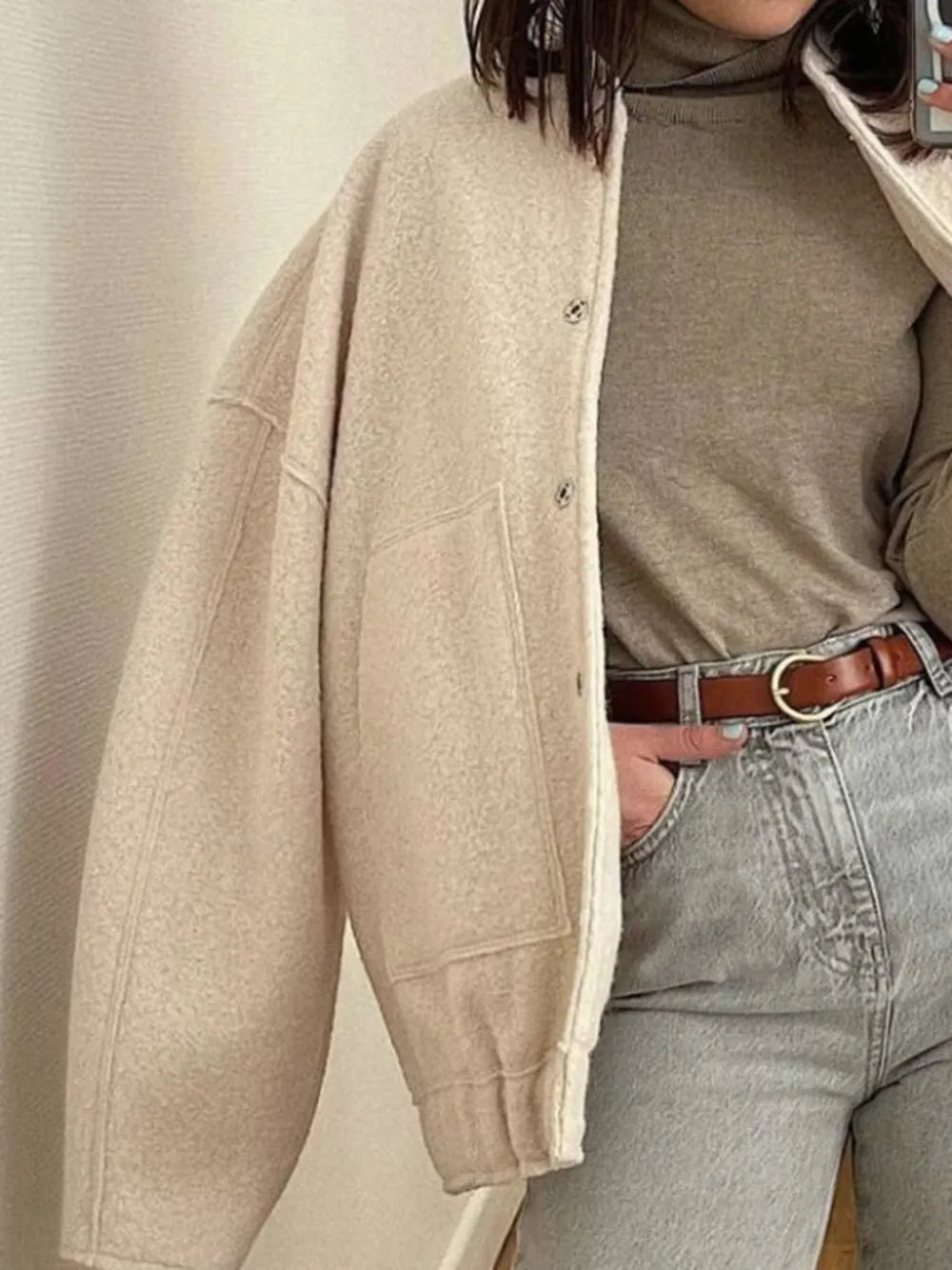 Full Size Snap Down Drop Shoulder Jacket 