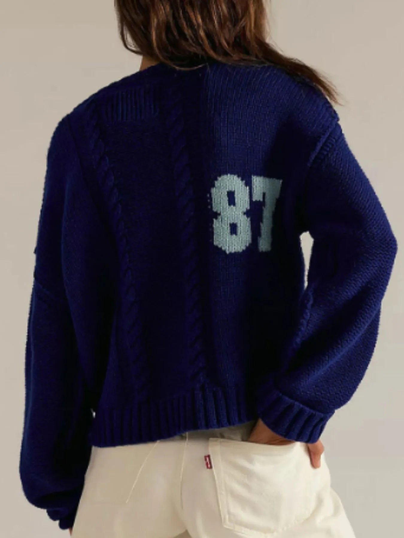 Number 81 Oversized Cable Knit Sweater 