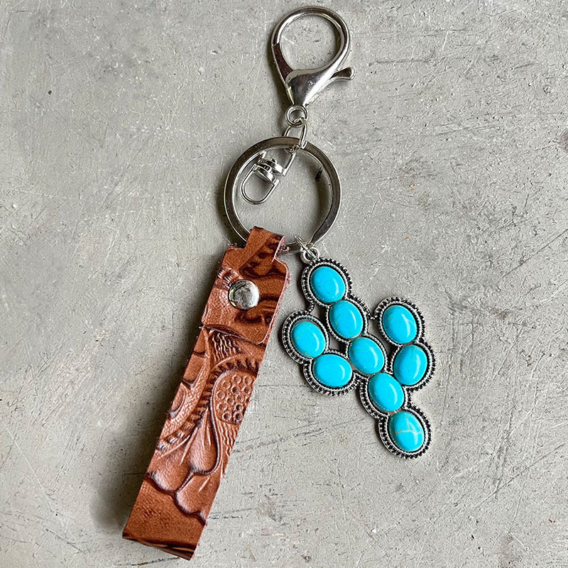 Turquoise Genuine Leather Key Chain Trendsi