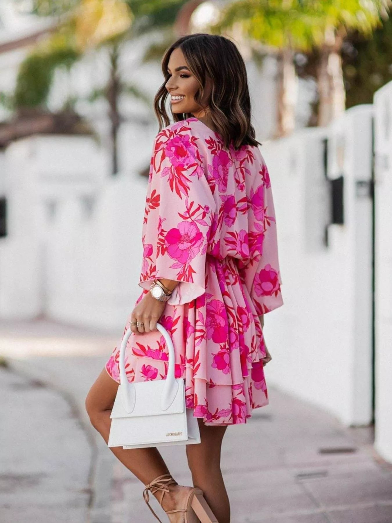 Layered Printed Surplice Mini Dress 