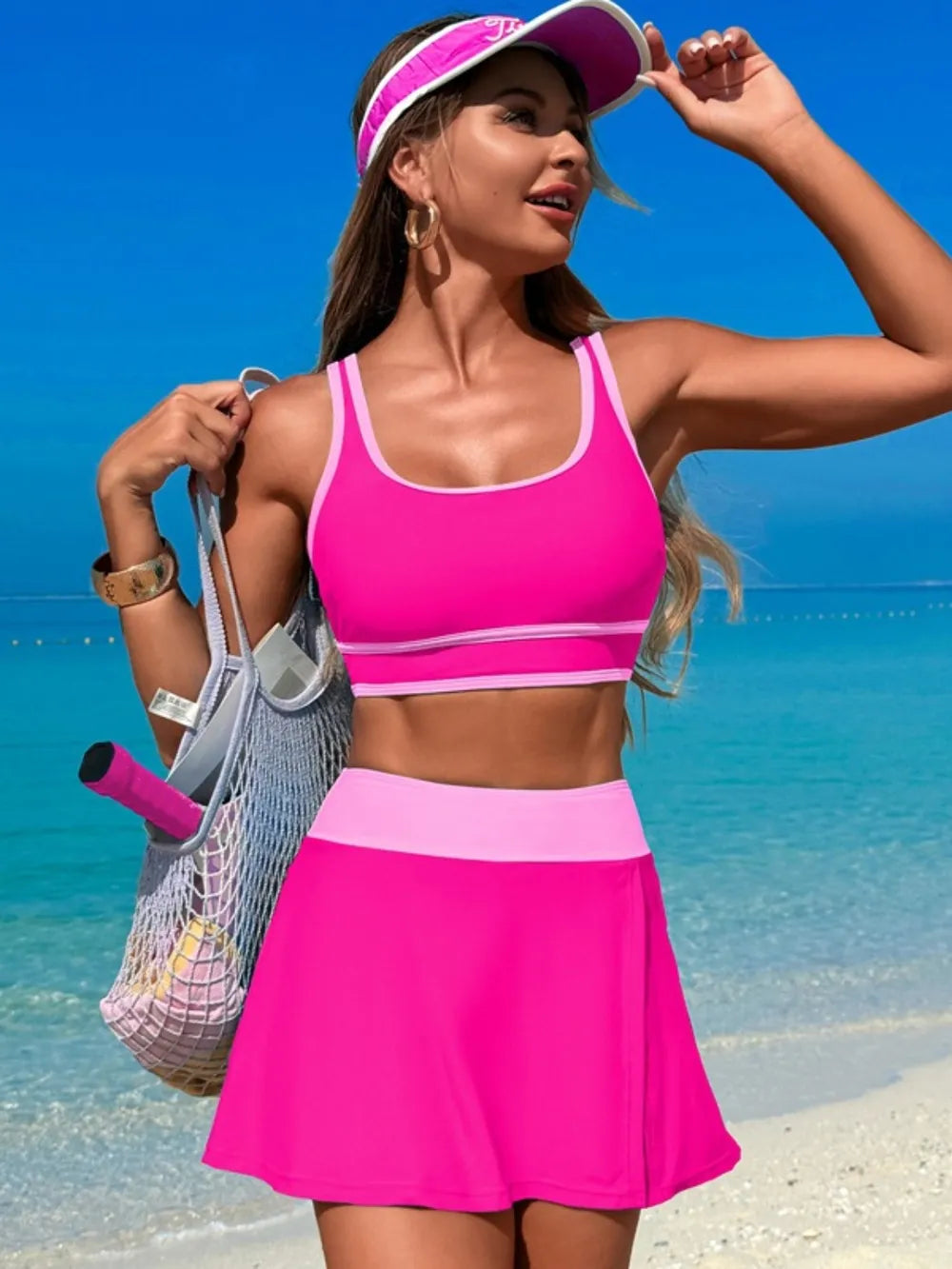 Scoop Neck Top and Skort Swim Set 