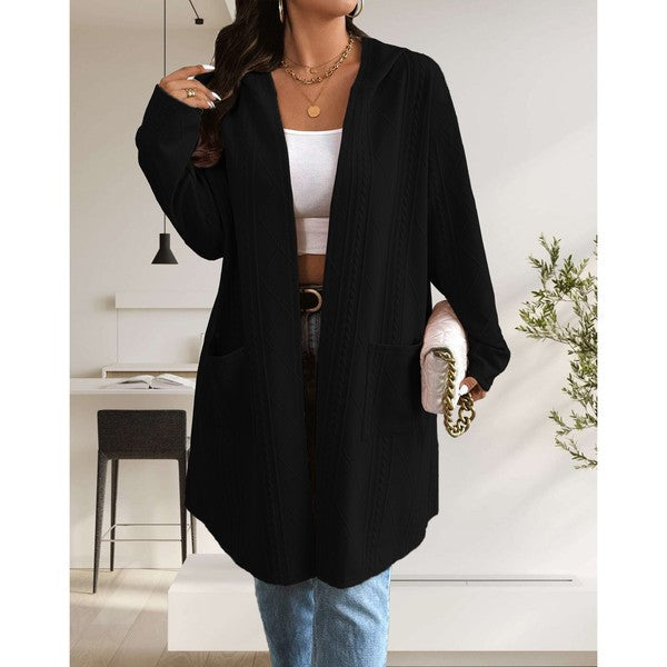 Womens Long Cardigans Cable Knitted Open Front 