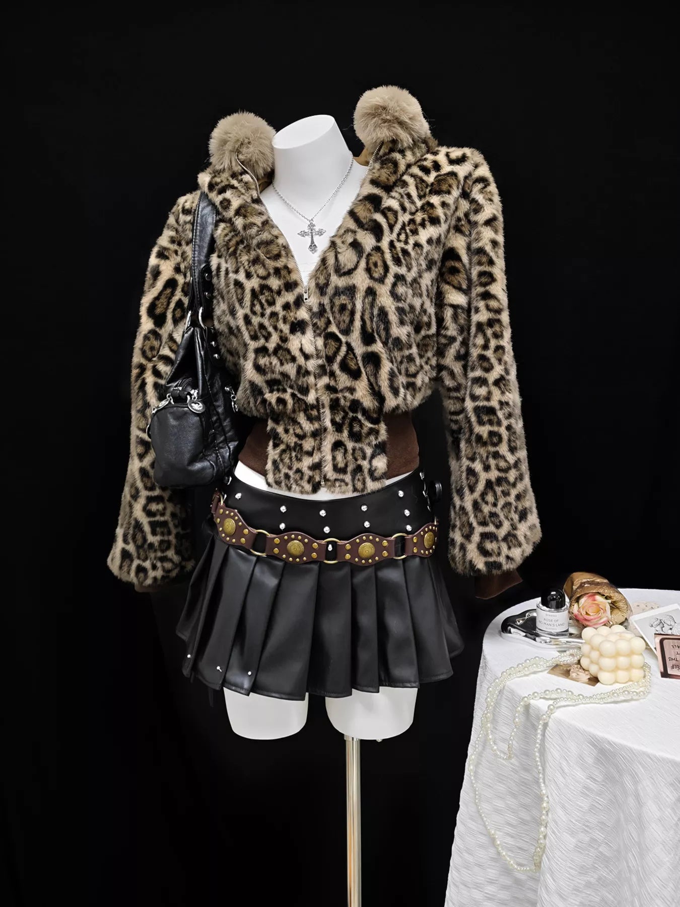 Leopard Faux Fur Hooded Outerwear 