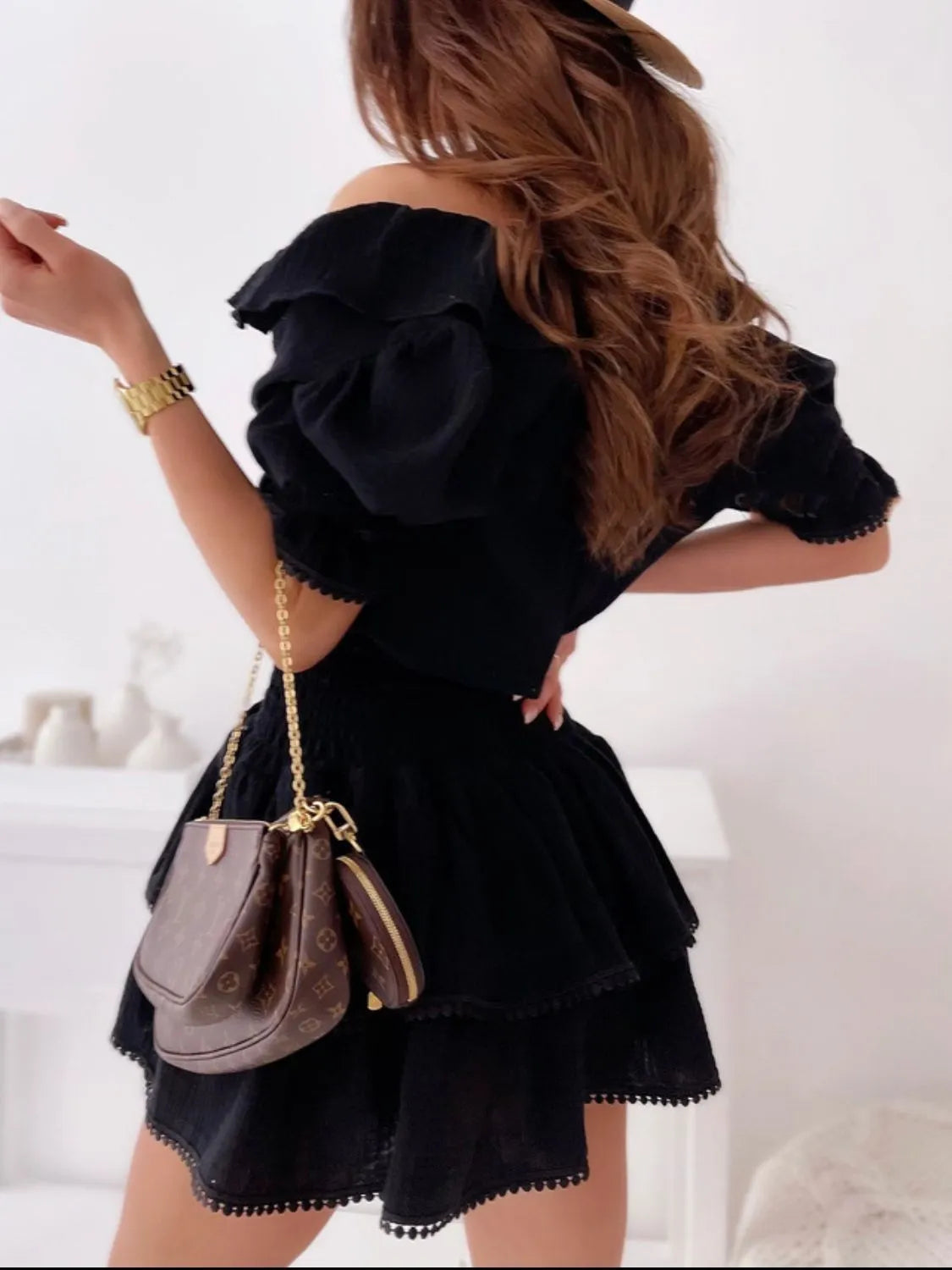 Ruffled Smocked Layered Mini Dress 
