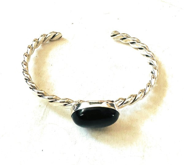 Navajo Onyx & Sterling Silver Cuff Bracelet 