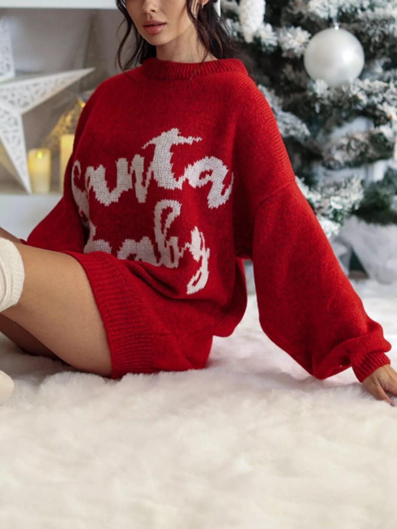 Christmas Letter Oversized Sweater Dress Trendsi