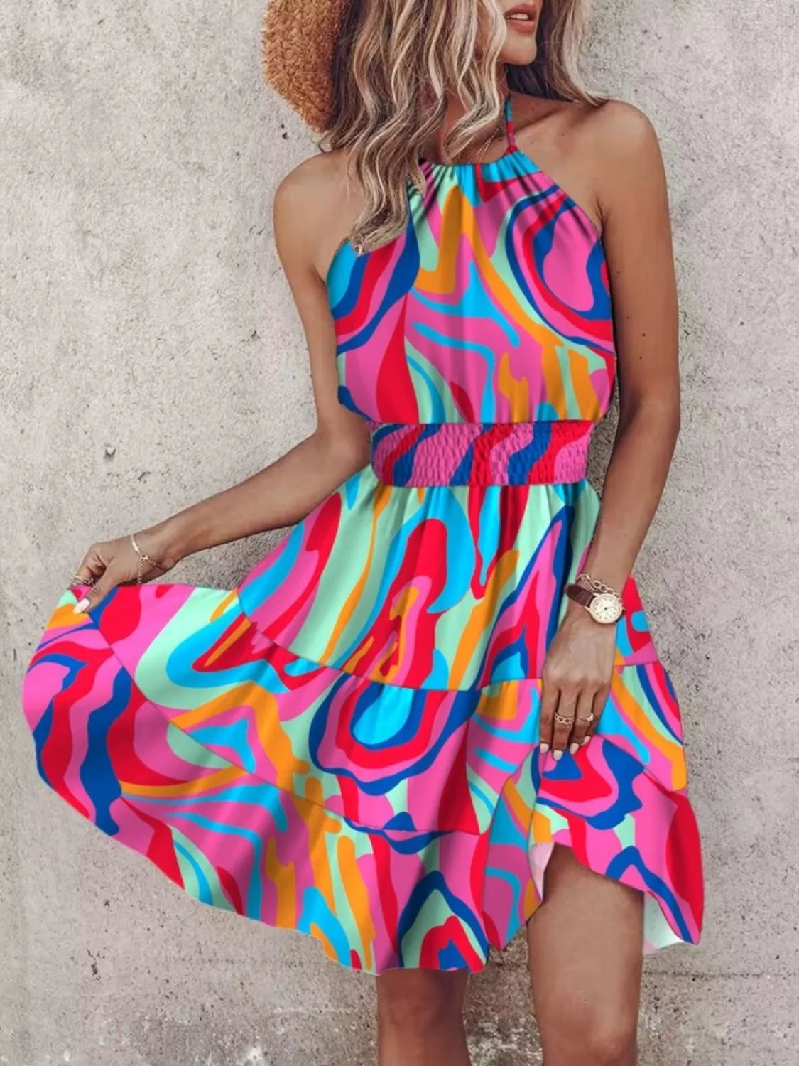 Paisley Print Halter Neck Mini Dress Trendsi