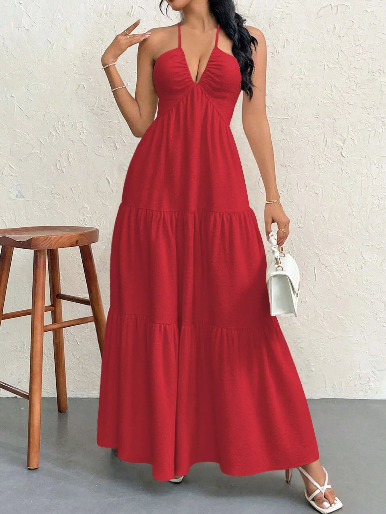Halter Neck Tiered Maxi Dress 