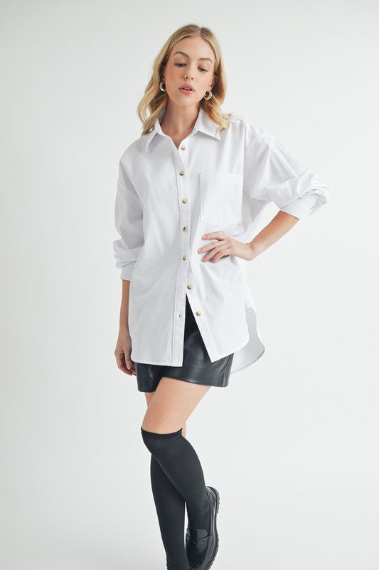 Aemi + Co High-Low Collared Neck Drop Shoulder Shirt Trendsi
