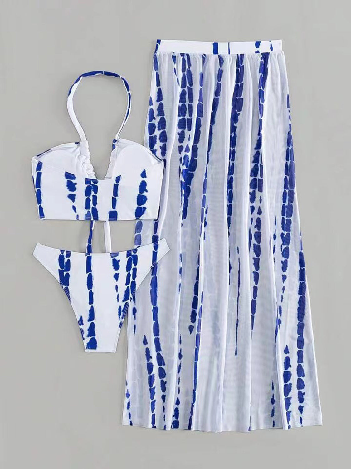 Printed Halter Neck Three-Piece Swim Set Trendsi