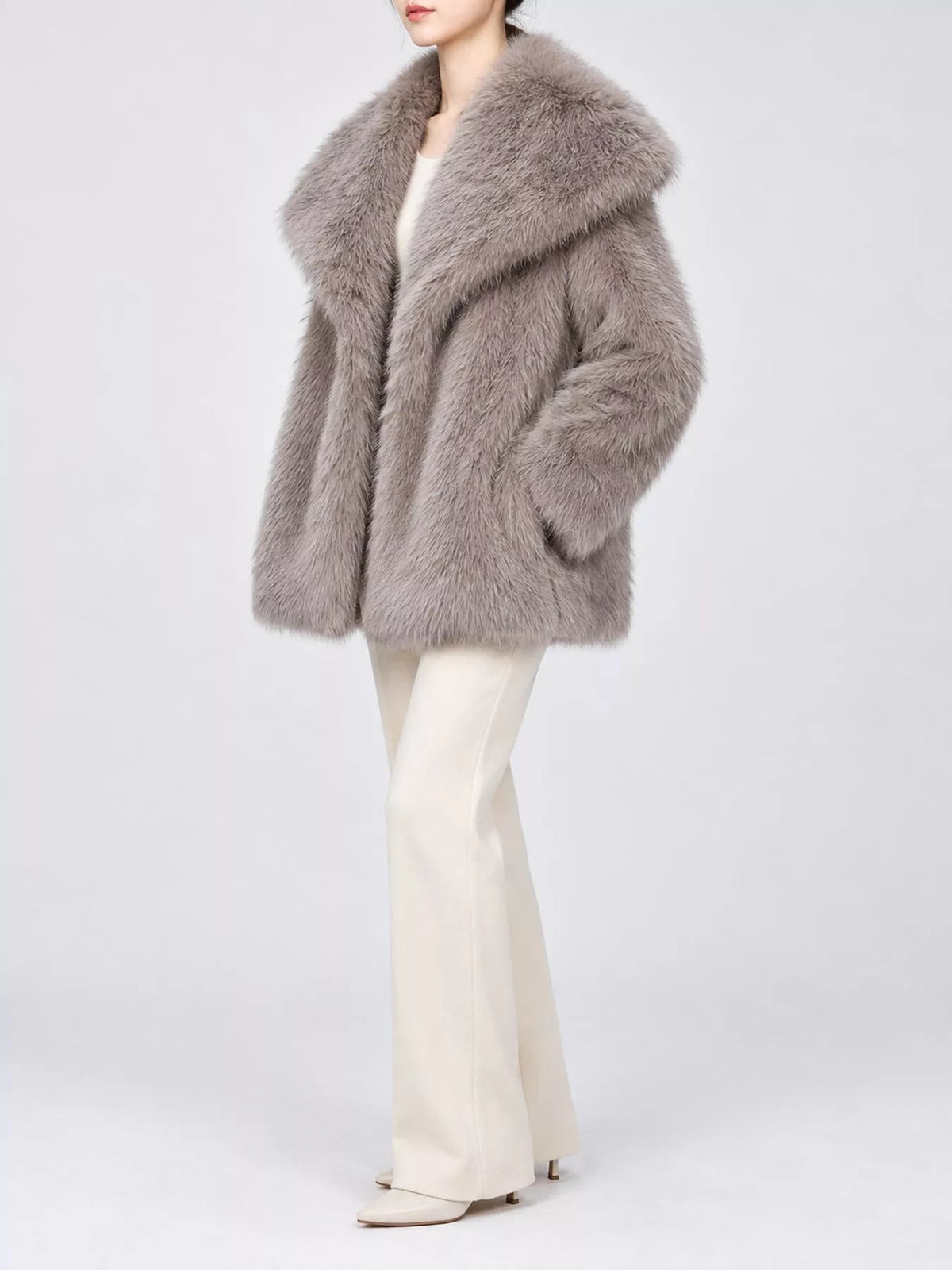 Fox Fur Collar Winter Outerwear Trendsi